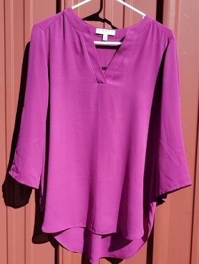 Chaus Bright Magenta Split V-Neck Tunic